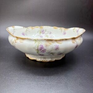 Antique Theo Haviland Limoges Porcelain Serving Bowl Schleiger 164 Floral Gilded